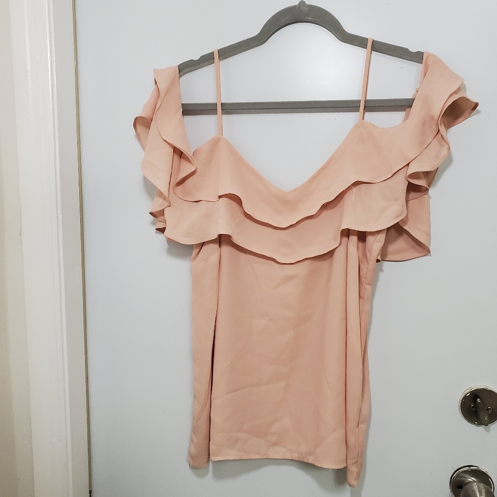 Shinestar Pink Ruffled Blouse with Spagetti Strap and Off Shoulder Sleeves